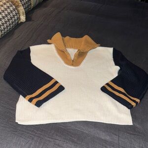 WVU Fans Blue & Gold Accented Cream Knit Sweater